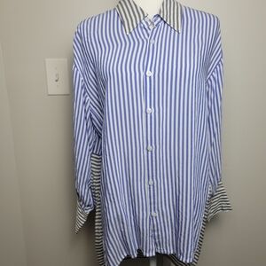 Sen Striped Button Up Oversized Hi-Lo Small